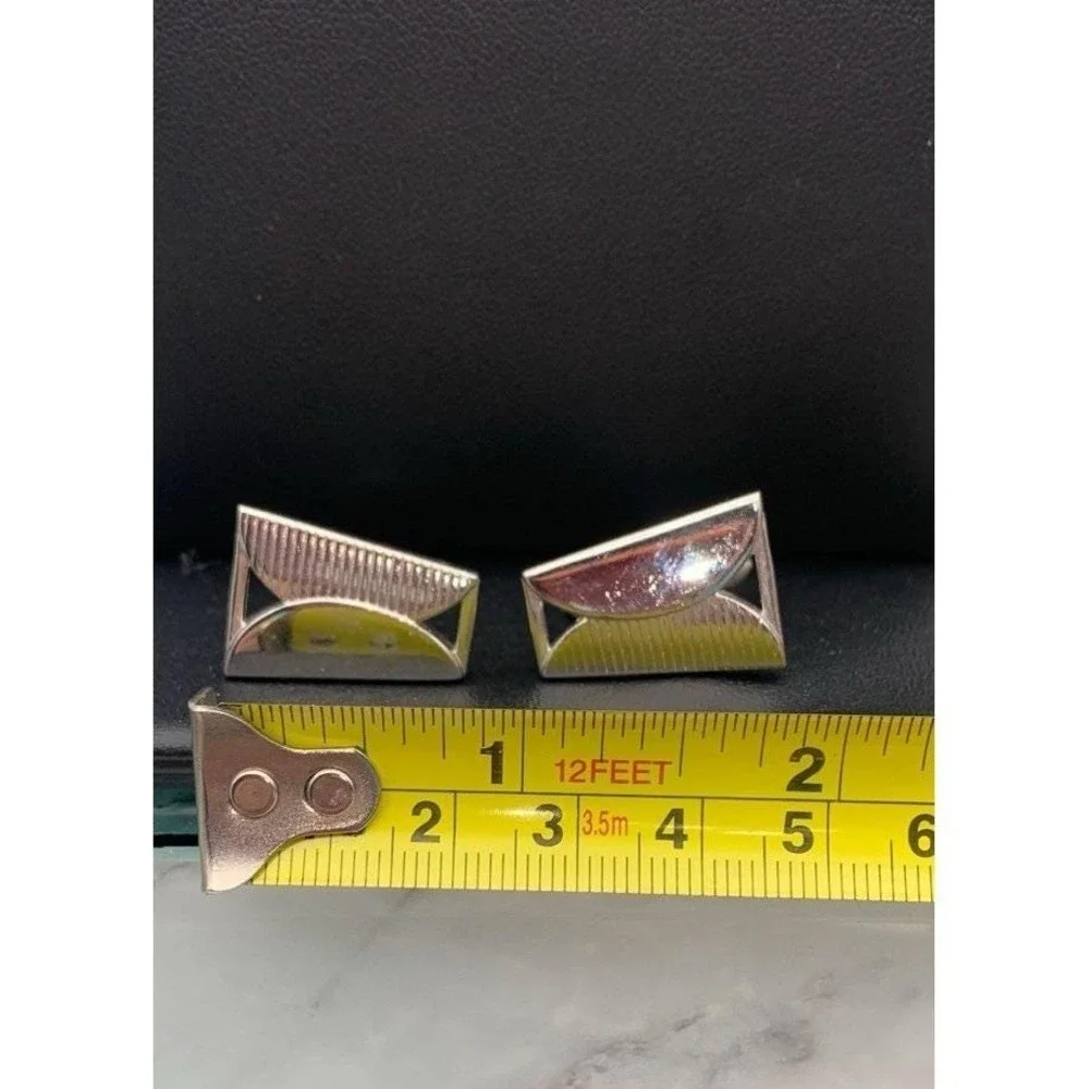 Vintage Swank Silver Tone Classic Geometric Cufflinks Signed